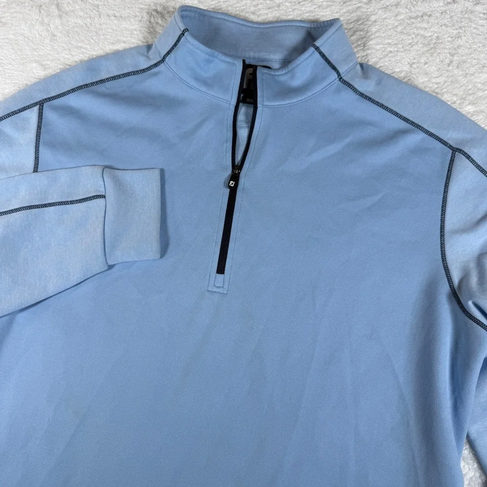 FootJoy Mens M 1/4 Zip Pullover Light Blue L/S Contrast Stitching 25059